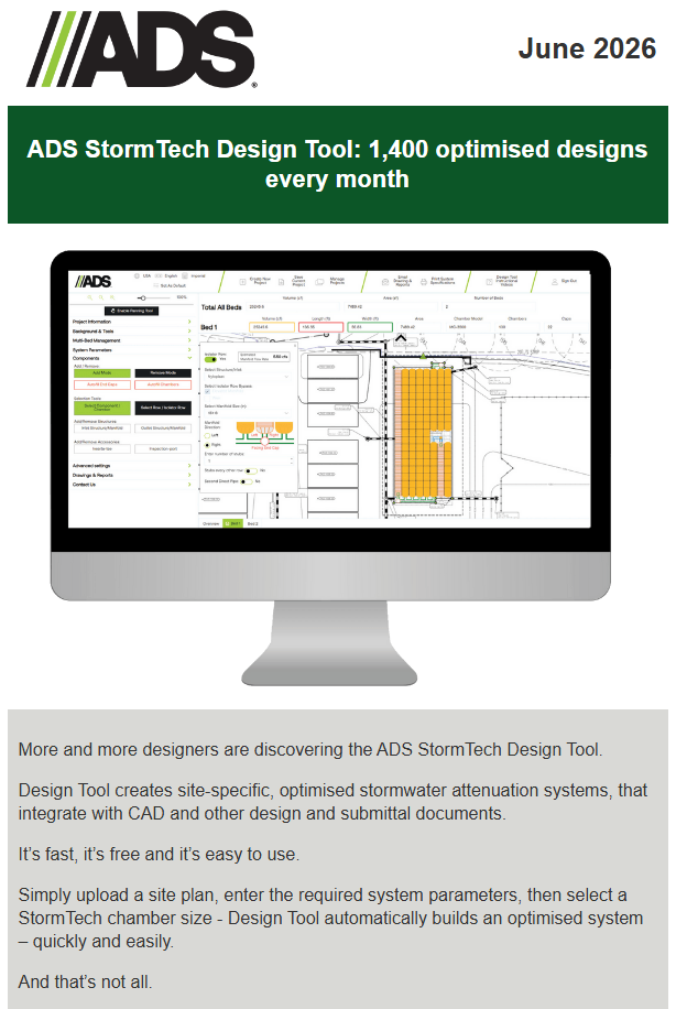 Every 6 minutes, the StormTech Design Tool helps optimise another attenuation system | Latest Newsletter