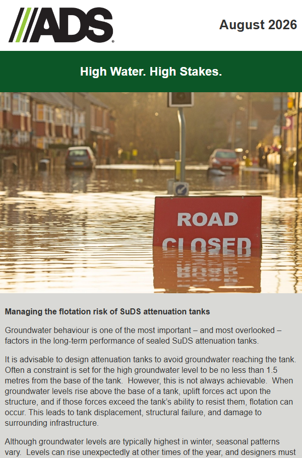 ADS StormTech. Will your attenuation tank float in high groundwater? | Latest Newsletter